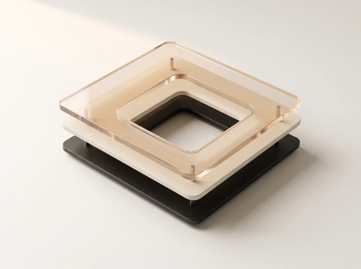Three carefully aligned layers of glass, ceramic, and graphite, forming one coherent object.
